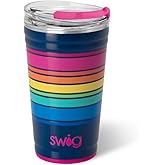 Swig Life 24oz Party Cup, Stackable Insulated Travel Coffee Tumbler with EZ Slider Lid, Cup Holder Friendly, Stainless Steel 24 oz Tumbler, Reusable Coffee Mug (Electric Slide)