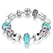 BISAER European Style Pink or Blue Murano Glass Bead Black Heart Love Butterfly Dangle Charm Bracelets Jewelry Gift for Women Girls 7 to 7.8 inch