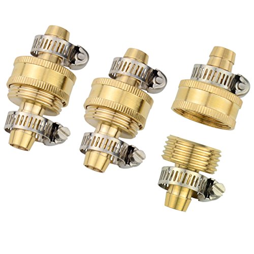 3Sets Brass Smaller 1/2" Garden Hose Mender Repair Male Female Connector with Stainless Clamps
