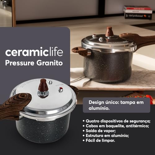 Brinox - Panela de Pressão Ceramic Life com Fundo de Indução 4,2L - Granito