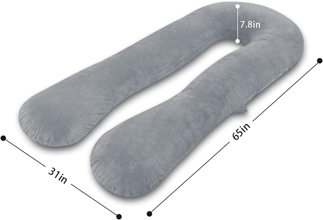 Marine Moon Pregnancy Pillow,Maternity Body Pillow U Shaped,Luxury Body Pillow for Pregnant Women Back Pain with Soft Velvet Cover,Jumbo Size 65" Long,Grey: Home & Kitchen