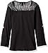 Amy Byer Girls' 2-Fer Top with Tie-Front Detail and Lace Back, Black, Medium