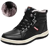 JIONS Mens Leather Winter Snow Boots Waterproof Lace Up Ankle Sneakers Warm Outdoor Booties Shoes With Fur Lining