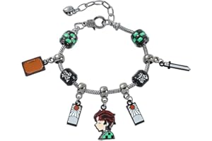Teemotutu DIY Tanjiro Beads Bracelet Demon Slayer Cosplay Jewelry with Sword Charm Green Beads DIY Anime Gifts for Fans
