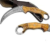 Olive Wood 8.2'' Fixed Blade Custom Handmade Damascus Steel Hunting Knife 100% Prime Quality