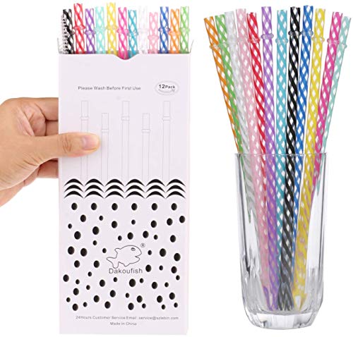 dakoufish 12 Stück 22,9 cm wiederverwendbar Kunststoff Dick Trinkhalme BPA-frei Mason Jar Trinkhalme transparent klein Streifen 6 Farben – Bild 8