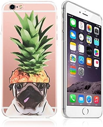 iPhone 5 / 5S / SE , Animal Series Colorful Rubber Flexible Silicone Case Bumper for Apple Clear Cover (Pet Pug Pineapple head cap)