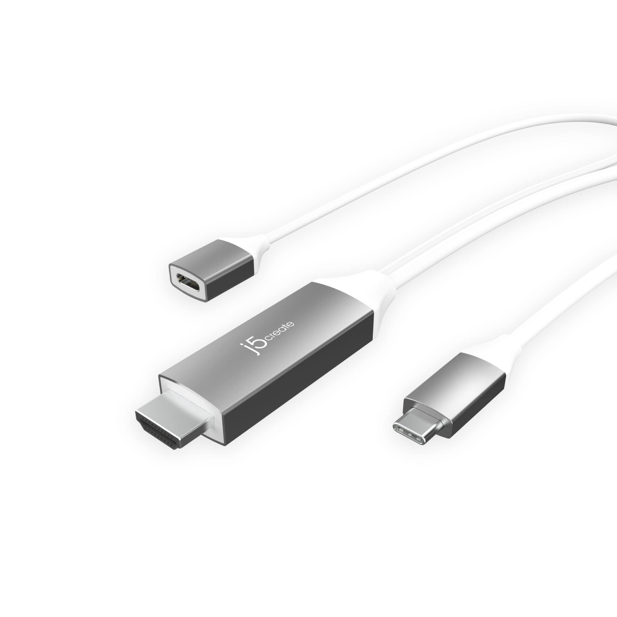 j5create 2-in-1 USB Type C to 4K@60Hz HDMI 1.8m Cable with PD charing port, for iPhone 16/15, MacBook Pro/Air, iPad Pro/Air/mini, Chromebook, Thunderbolt 3/4 Laptop, Galaxy S25/S24/S23 (JCC155G)