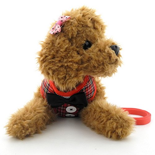 SELMAI Stylish Red Plaid Suits Mesh Dog Tuxedo Harness Vest Leash Set for Small Toy Dog Cat Puppy Adjsutable No Pull S