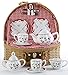 Child's Porcelain Tea Set in Wicker Basket, Real Pouring Teapot, 