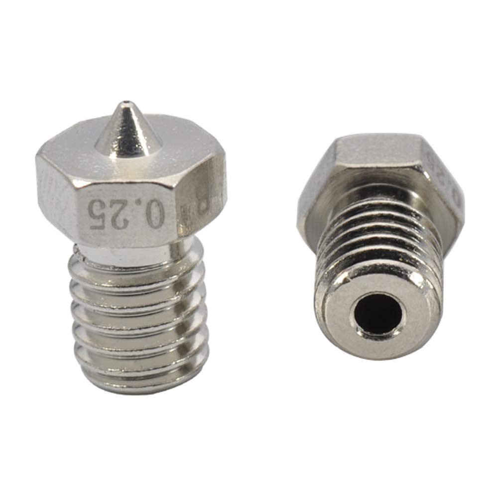 2pcs Upgrade 3D Printer Plated Wear Resistant M6 Thread Brass Nozzles 0.25mm for 1.75mm V6 Hotend Titan Aero Extruder Prusa I3 MK3 MK3S Anycubic I3 Mega 3D Printer (2x0.25mm)
