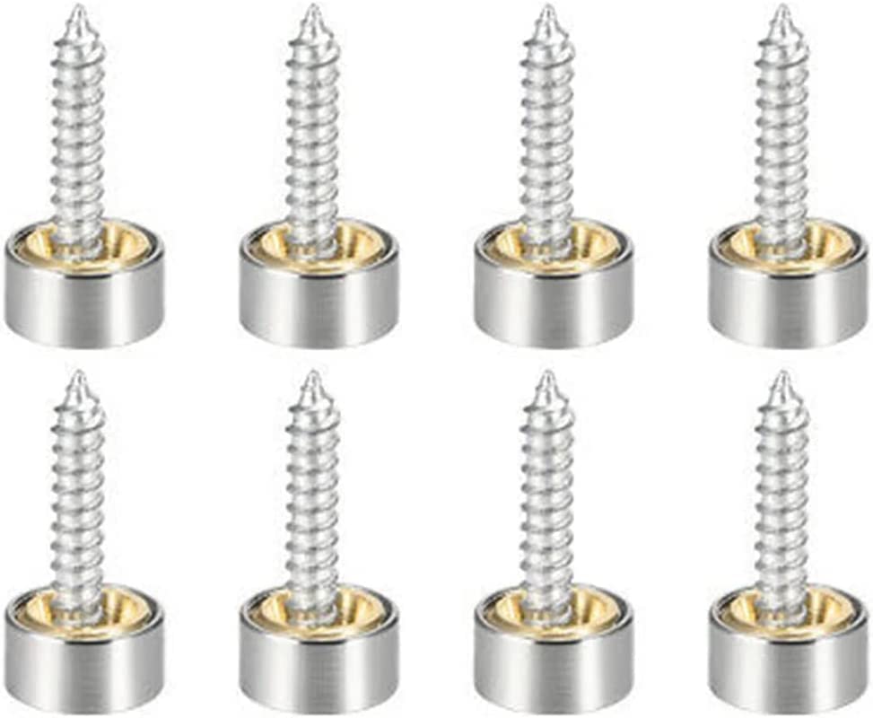 TOP-VIGOR 8Pcs 22mm Mirror Screws, Stainless Steel Brushed Screws Decorative Caps Cover Nails Mirror Nails Silver for Mirror Tables Bath Plates Wardrobes Glass Signs