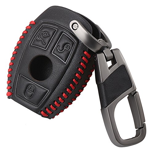 Smart 3button Leather Key Cover Bag Fob Shell Car Key Cases For Mercedes Benz W203 W205 W210 W211 W212 W124 Accessories Red