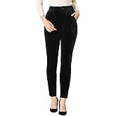 Allegra K Women's Velvet Pants High Waist Elegant Trousers with Pockets Work Business Ankle Pants