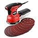 Hi-Spec 2A 240W Random Orbital Disc Palm Sander & 10pc Sanding Papers for Removing Paint, Varnish, Stains, Preparing Furniture, Sanding Down & Finishing Wood