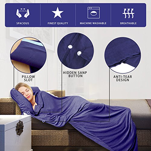 Sleeping Bag Liner, Beauty Star Super Lightweight Single/Double 2 Person Sleeping Bag for Camping, Backpacking, Hiking, Hotel, Portable Envelope Ultralight Sleep Sack with Compression Sack (Navy Blue)