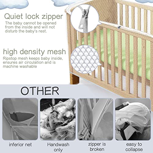 Crib Mosquito Net, Fine Mesh Anti-Insect Net with Zipper for Cots and Mini Cribs, Quick and Easy Access to Your Baby, Universal Size Fits Most Beds