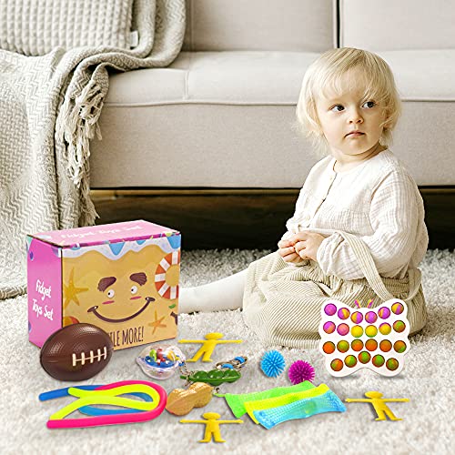 Sensory Fidget Toys Set, 17 Pcs Stress Relief and Anti-Anxiety Tools Bundle for Children/ Adults/ Autism, Toy Box Sensory Pack with Bubble Fidget Toy, Pop Fidget Toys for Birthday/Classroom Reward