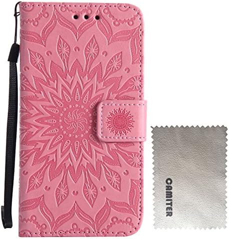 Camiter Pink Sunflower Totem Wallet Flip Folio PU Leather Bookstyle Cover with Stand Function/ Card Holder Slots Protective Cover Case For One Plus 5 + Free Cleaning Cloth