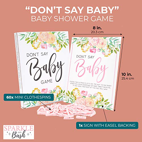 Sparkle and Bash DON'T SAY BABY Game for Girls Baby Shower (8 x 10 in, Pink Floral, 61 Pieces) - //medicalbooks.filipinodoctors.org