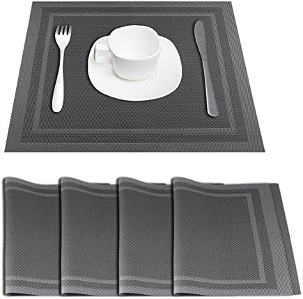 Placemats Dining Table Mat Vinyl Placemats Kitchen Placemats Set Wipeable Heat-resistant PVC (grey )