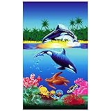 J & M Home Fashions Beach Towel, 40 by 70-Inch, Two Orcas Fiber Reactive Print