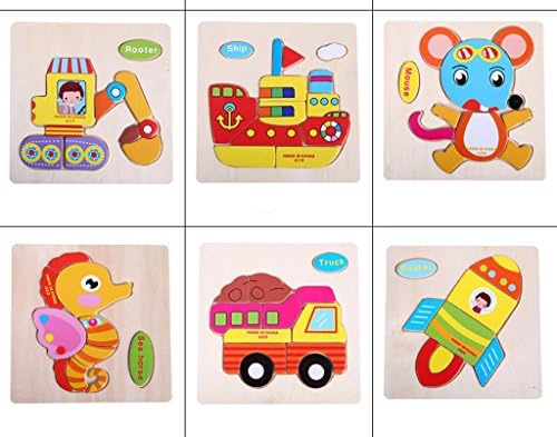 Anythury 12Pcs 3D Wooden Puzzle Educational Developmental Baby Kids Training Toy Birthday Gift(Style-2)