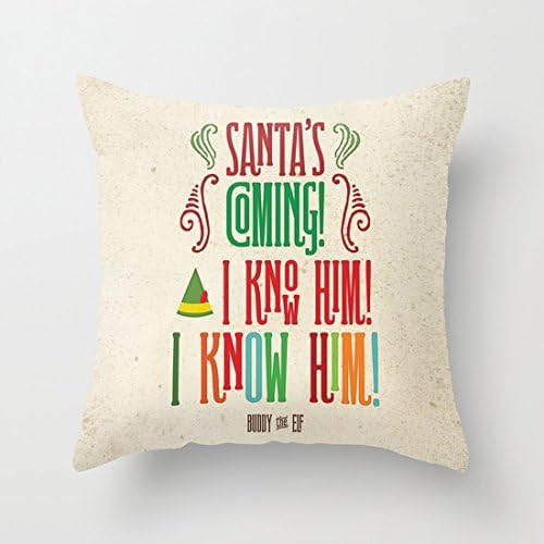 AliHogbenStore Buddy the Elf! Santa's Coming! #:443 Pillow Case Cushion Cover Home Sofa Decorative 18 X 18 Squares