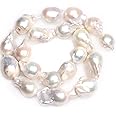 GEM-Inside 14-16X20-22mm Baroque Pearl White Natural Cultured Pearl Beads Strand 15 Inches Jewelry Making Beads