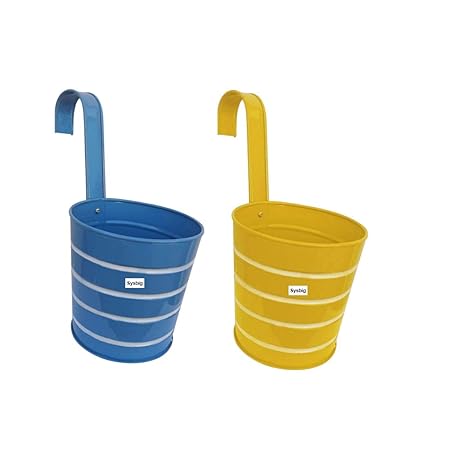 Set of Two Strong Ribbed Railing Metal planters for Indoor Decor/ Garden Decor