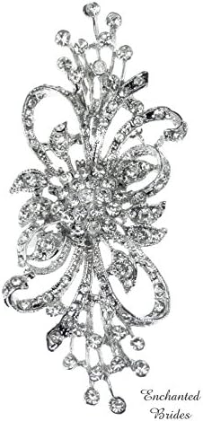Elegant Sparkling Austrian Rhinestone Crystal Brooch in Assorted Plated Colors of Rhinestone-Encrusted Ribbon and Floral Design for Wedding, Prom, Quinceañera or Other Special Events (EB #D2G8as)