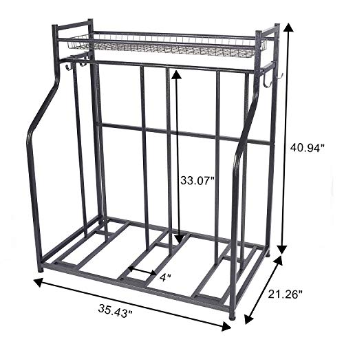 Mythinglogic Bike Rack, Bicycle Holder with Baskets Collection Organizer and 4 Hooks, 3 Bicycle Floor Parking Stands, Bike Storage Stand, Bike Rack Garage, Free Standing Bike Rack, Indoor Bike Rack