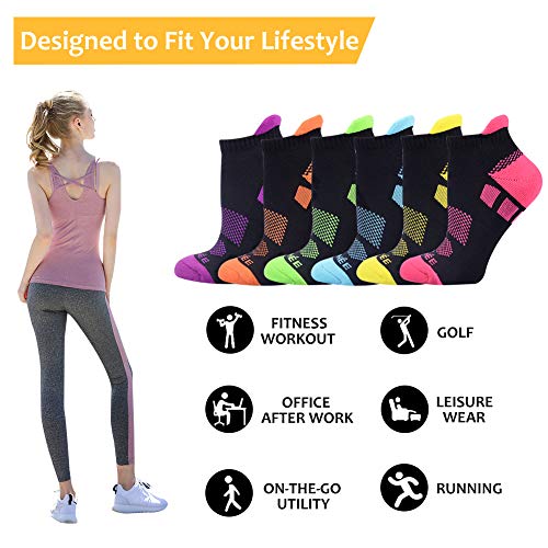 JOYNÉE Women's Ankle Athletic Running Socks Performance Cushioned Low Cut Sports Socks with Heel Tab 6 Pairs,Sock Size 9-11,Black