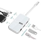 USB C Hub, USB C Multiport Adapter,6 in 1 Tempered Glass USB C to HDMI, VGA, USB C Charging, 2 USB 3.0 Ports,RJ45 Gigabit Eth
