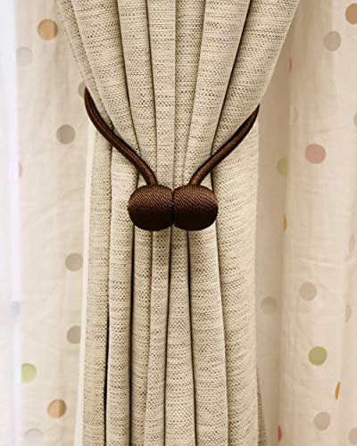 Magnetic Curtain Tiebacks Magnetic Tie Backs Curtain Holdbacks Decorative Magnet Window Hold Curtains Drape Tie Backs for Bedroom Brown 2 Pack