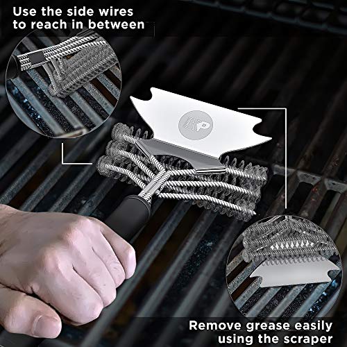 No.1 Bristle Free Safe Grill Brush and Scraper + 2 Heavy Duty BBQ Grill Mats | Stainless Steel Wire 17" BBQ Cleaning Brush for All Grill Grates - Weber Gas, Porcelain Ceramic Iron | Superior Value Set - Thumbnail 4
