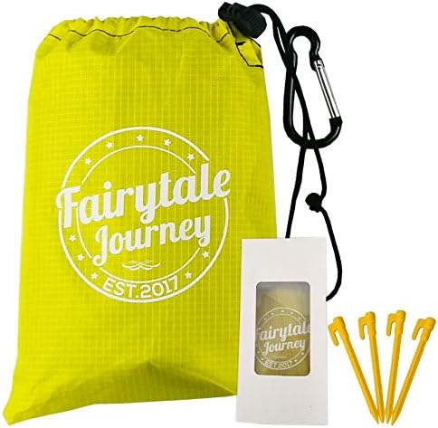Fairytale Journey Waterproof Pocket Blanket Set, Compact Outdoor Blanket With 4 Stakes, Carabiner, Carry Bag, Unfolds To A Large Size (60x55 inches) Blanket Perfect For Picnics, Beach, Camping, Etc.