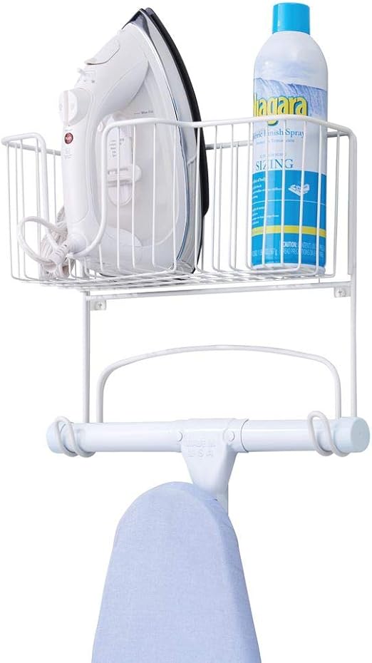mDesign Wall Mounted Ironing Board Holder Steel Ironing Board Rack for Easy Organisation