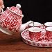 Greencherry Chinese Traditional Red Tea Set For Wedding Mandarin Duck Patten Double Xi with Base
