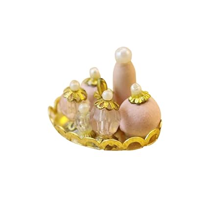 Leoie Mini Simulate Perfume Lotion Bottle Set with Golden Tray for 1:12 Doll House Random Color