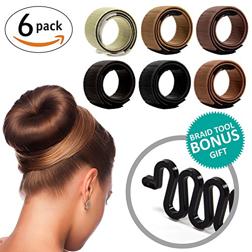 KroO Bun Maker Magic Shaper Donut Hair French Twist Clip DYI for Women, Teen Girls (6 PACK) + BONUS Fishtail Braid Tool - Thumbnail 7