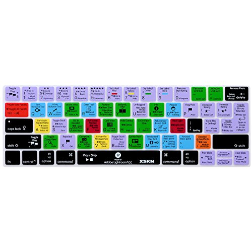 XSKN Adobe Lightroom Shortcut English Silicone Keyboard Skin Cover for 2016 Touch Bar MacBook Pro 13 (A1706) & MacBook Pro 15 (A1707), US EU Layout