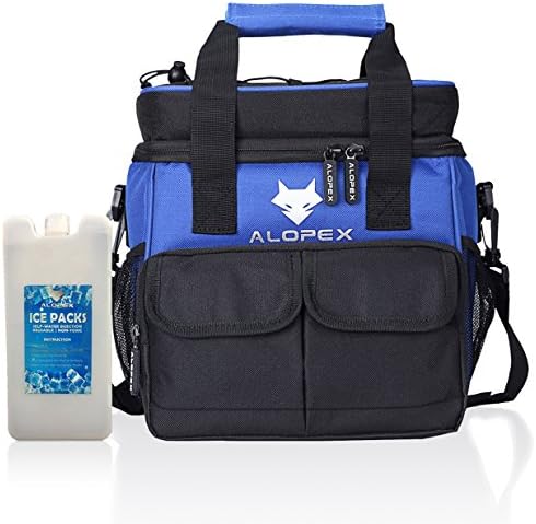 Insulated Lunch Box Cooler Bag for School Work Travel w/ Pockets Shoulder Strap BONUS Icepack, 12 CAN, Black Blue