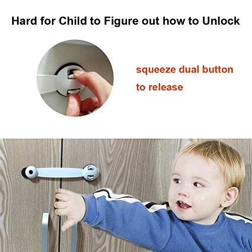 Cabinet Locks Child Safety Latches Baby Proofing Drawers Adhesive Lock no Drill Childproof Latch for Dresser, Fridge, Refrigerator, Freezer, Closet, Trash, Cupboard