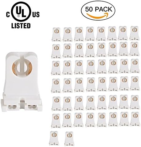 UL Listed Non-shunted T8 Lamp Holder, Ruixin Socket Tombstone for LED Fluorescent Tube Replacements Turn-type Lampholder, Medium Bi-pin Socket for Programmed Start Ballasts (50-Pack)