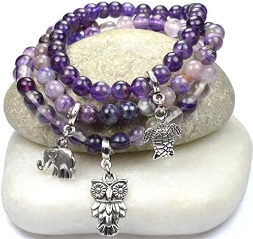 Amethyst Charoite Fluorite Gems Stress Anxiety Positivity Handmade Bracelet Natural Gemstone Crystal Beads Healing Semi Precious Stones Charms