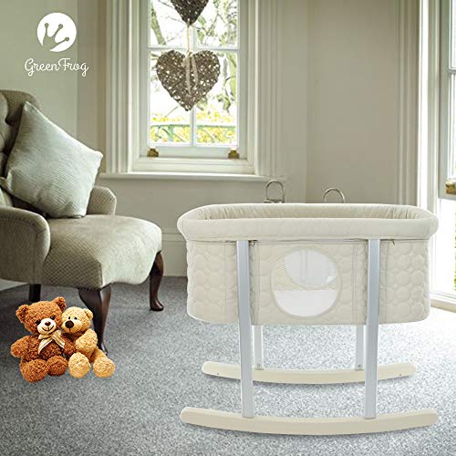 Baby Bassinet Cradle Includes Gentle Rocking Feature, Great for Newborns and Infants Safe Mattress Includes Wheels for Easy Movement High End Washable Fabric Lightweight & Transportable (Off White)