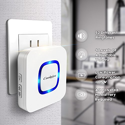 Coolqiya Door Sensor Alarm Wireless Busniess Entry Alert System for Home Security, Operating Range 400FT With 52 Chimes 4 Volume Levels, 1 Door Sensor + 1 Plugin Receiver
