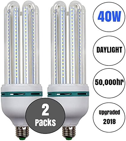 40W LED Corn Light Bulb Daylight 6500k Super Bright 400 Watt equiv. 2 Packs. Large Light Bulbs E26/E27 Cool White Barn, Workshop,Warehouse,Garage,Factory,Porch,Backyard BestCircle
