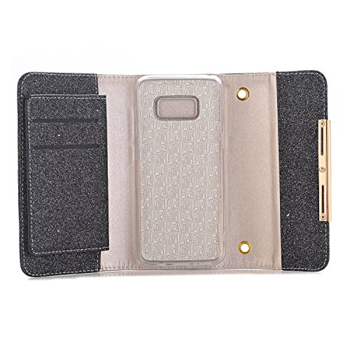 Samsung Galaxy S9 Plus Case with Strap,Stylish Cute Women/Girls Wallet Case with Shoulder Strap, YiMiky PU Leather Flip HandBag Card Holder Protective Case for Samsung Galaxy S9 Plus-Black